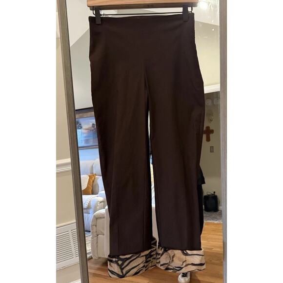 Cache Brown Dress Pants with Tiger Print Cuffs Women’s Small - Picture 1 of 5